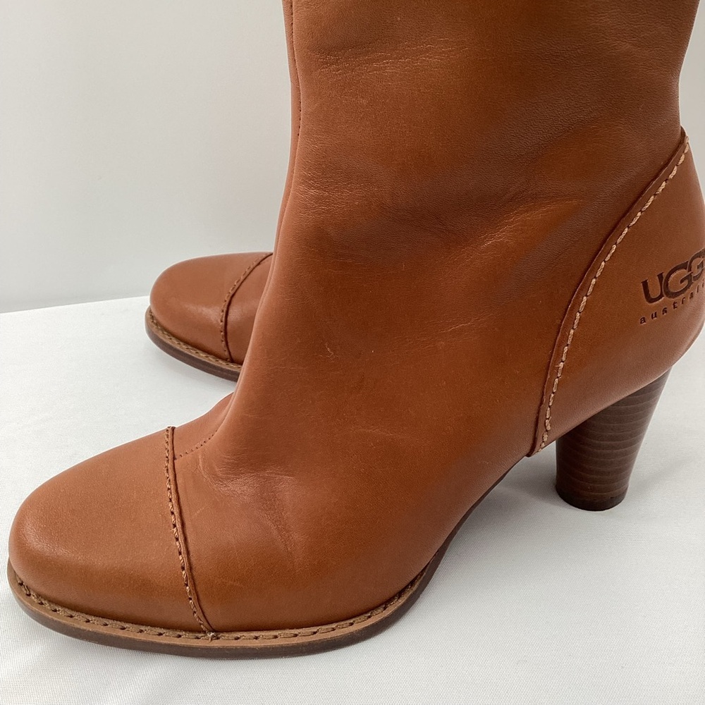 UGG Women's Tall Tan Leather Heeled Boots - Picture 6 of 16